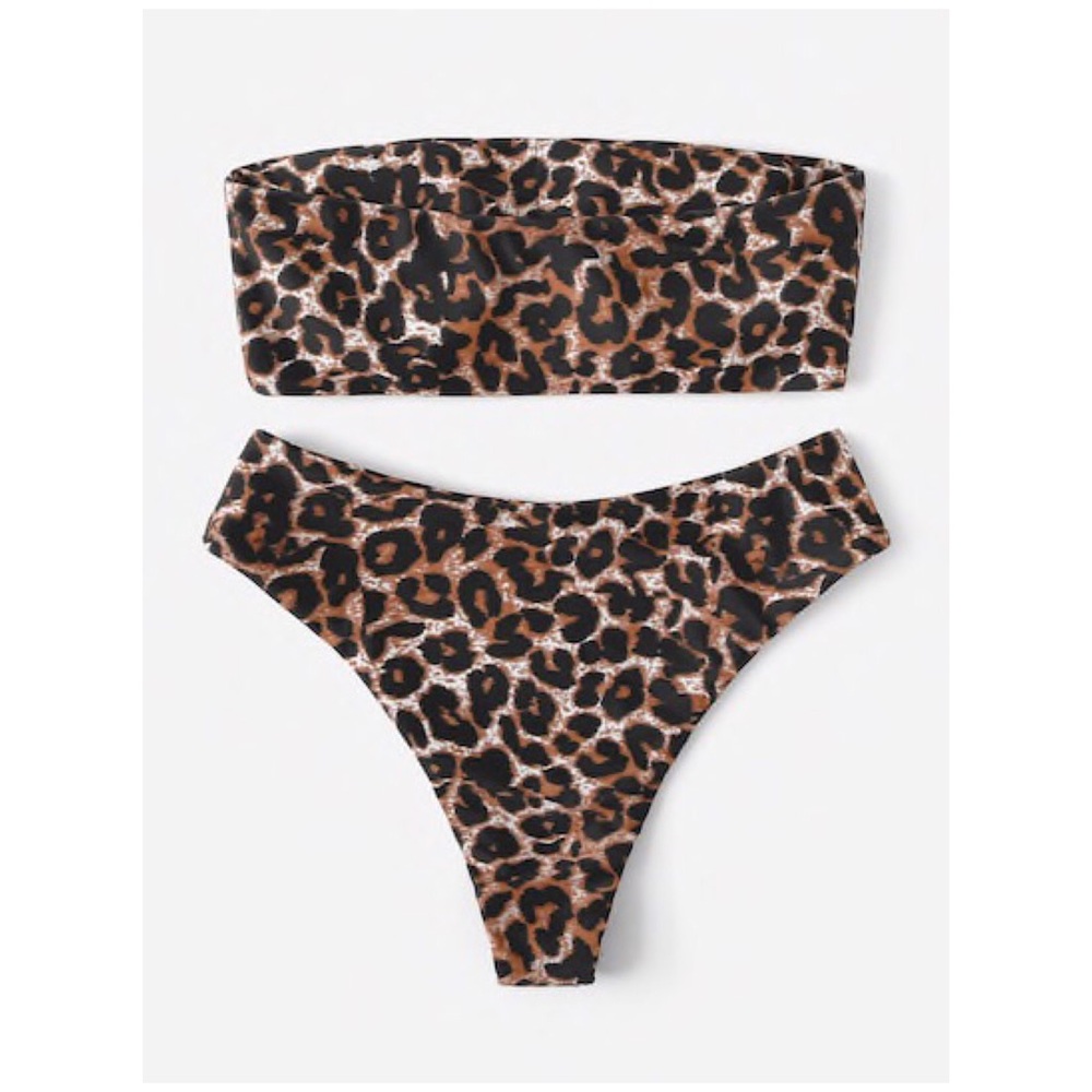 CLEARANCE Leopard High Waist Bandeau Bikini Swimsuit - Picture 2 of 5